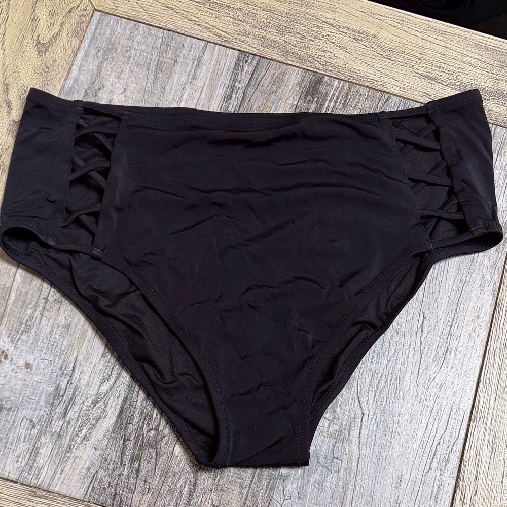 Shade & Shore Black Bikini Bottoms with Lattice Sides